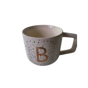THYME & TABLE White Gold Black Splash Ink Monogrammed B Stoneware Coffee Mug
